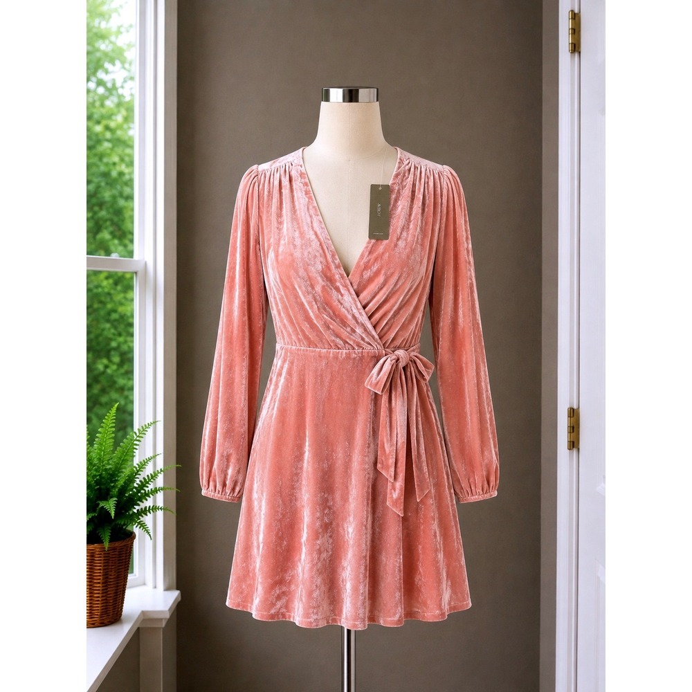 J.Crew Pink Velvet Wrap Dress Long Sleeve Mini V-Neck Parisian Chic Size 4 NEW